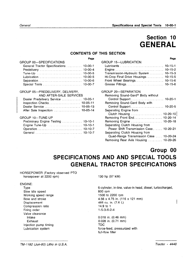 John Deere TM1182 4440 Tractor Maintenance & Repair Manual