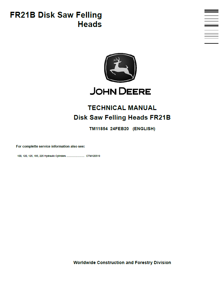 John Deere TM11854 FR21B Disk Saw Felling Head Technical Manual PDF