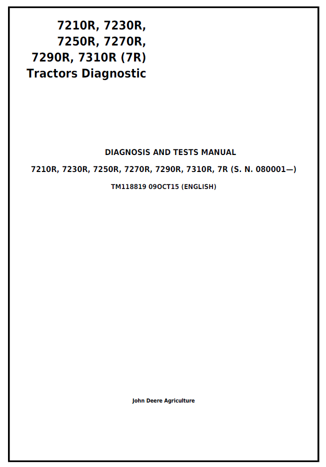 John Deere TM118819 7R Series Tractor Diagnosis & Test Manual