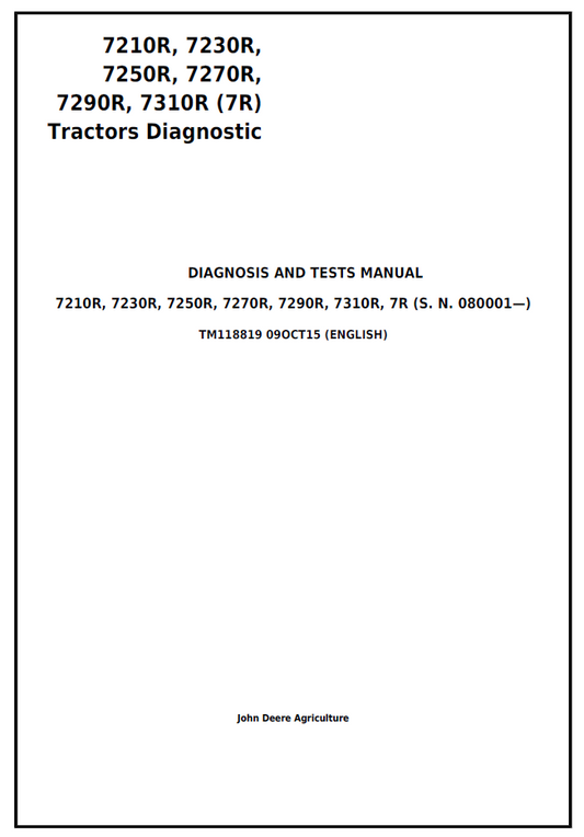 John Deere TM118819 7R Series Tractor Diagnosis & Test Manual