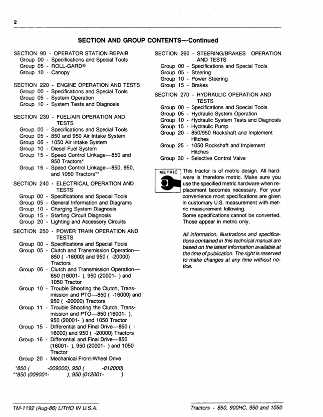 John Deere TM1192 Tractor Repair and Service Manual PDF
