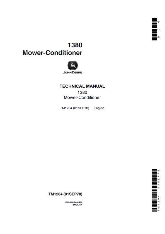 John Deere TM1204 1380 Mower-Conditioner Technical Manual PDF