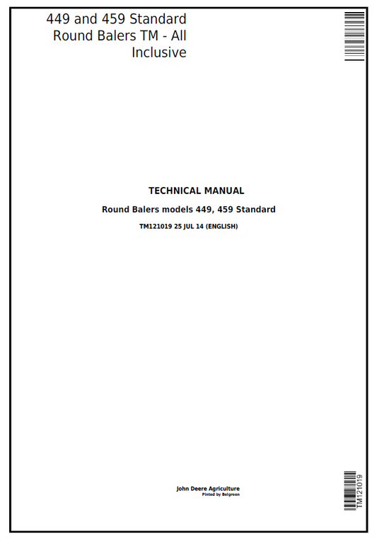 John Deere TM121019 449 459 Standard Round Baler Manual