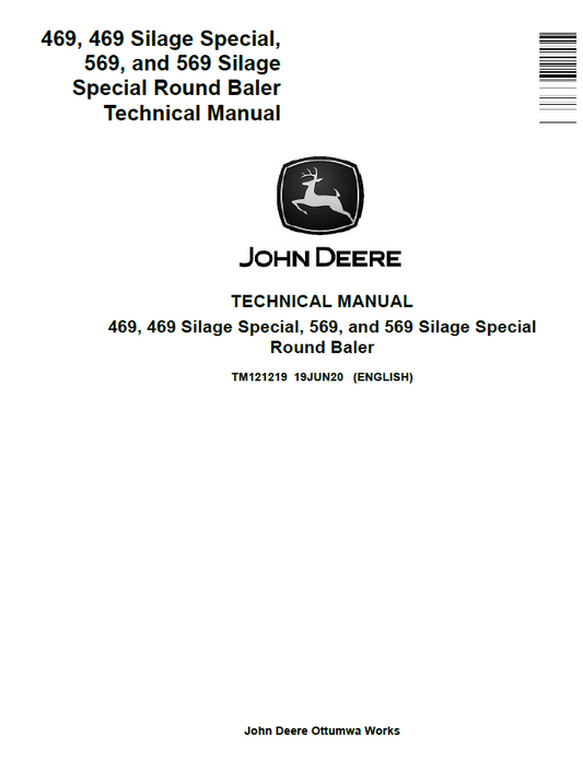 John Deere TM121219 Technical Manual for 469 & 569 Round Balers