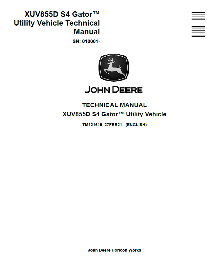 John Deere TM121619 XUV855D S4 Gator Utility Vehicle Manual