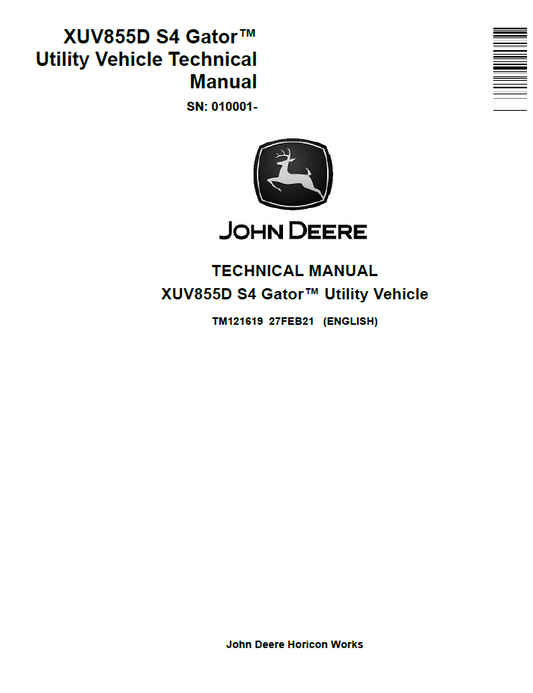 John Deere TM121619 XUV855D S4 Gator Utility Vehicle Manual