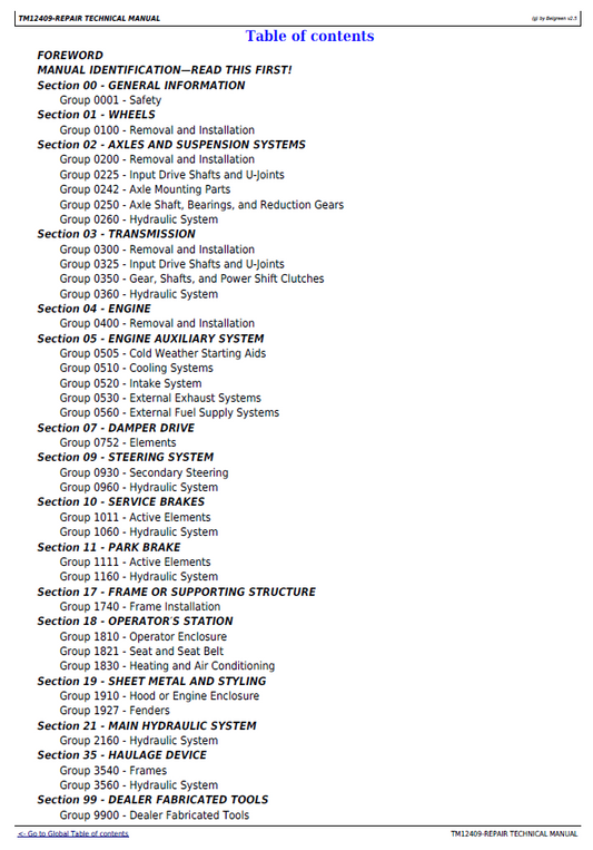 John Deere TM12409 Technical Manual for 370E Series Dump Trucks