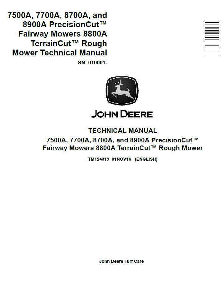 John Deere TM124319 7500A 7700A 8700A Fairway Mower Manual
