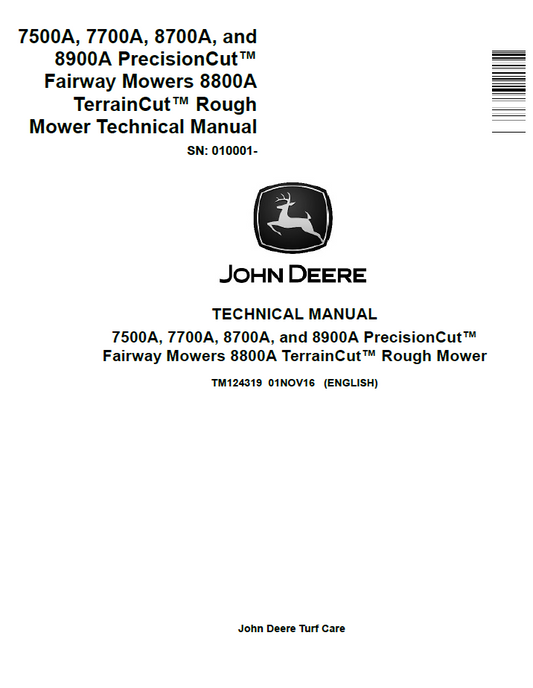 John Deere TM124319 7500A 7700A 8700A Fairway Mower Manual