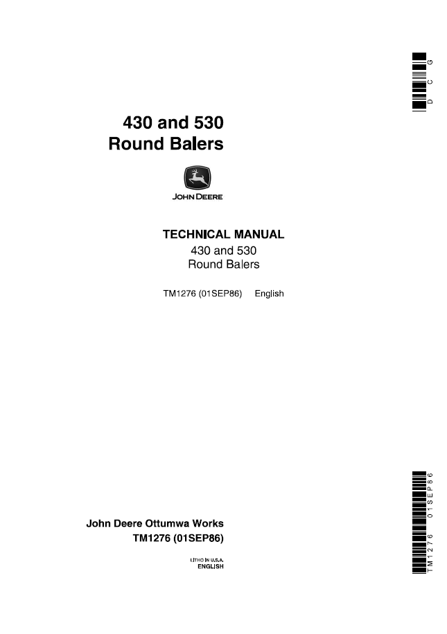 John Deere TM1276 430 & 530 Round Baler Technical Repair Manual