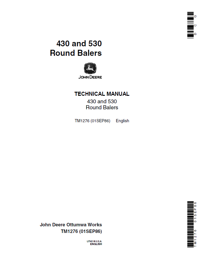 John Deere TM1276 430 530 Round Baler Technical Service Manual