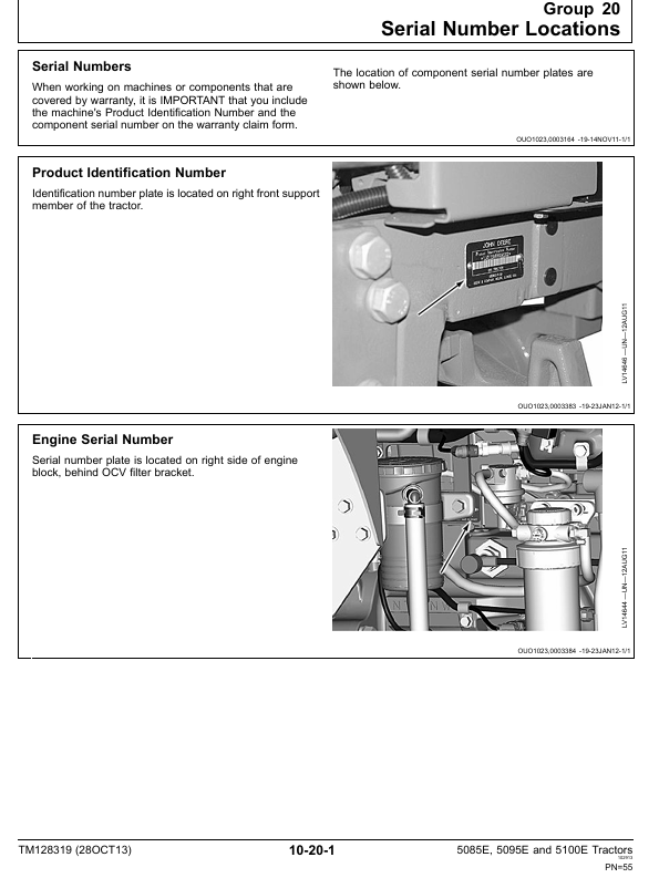 John Deere TM128319 Service Manual for 5085E, 5095E & 5100E Tractors
