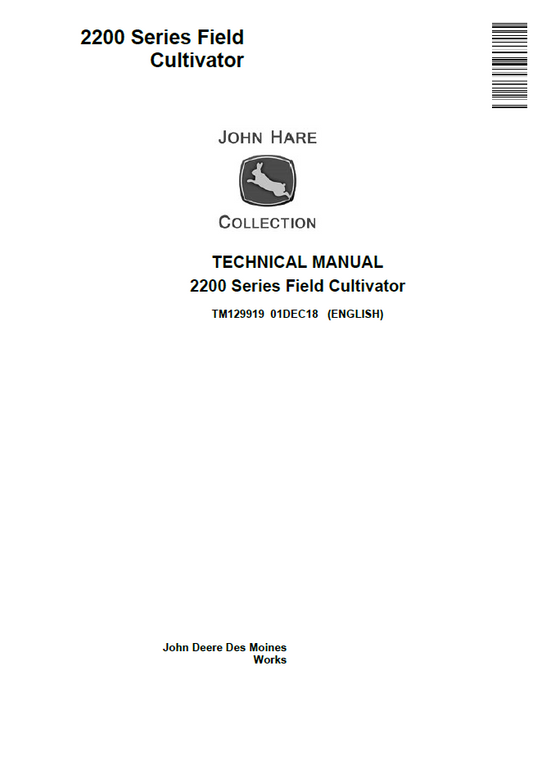 John Deere TM129919 2200 Series Field Cultivator Technical Manual