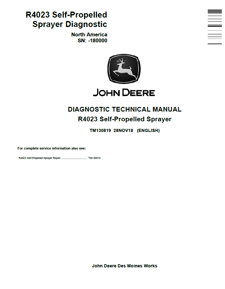 John Deere TM130819 R4023 Self-Propelled Sprayer Diagnostic Manual
