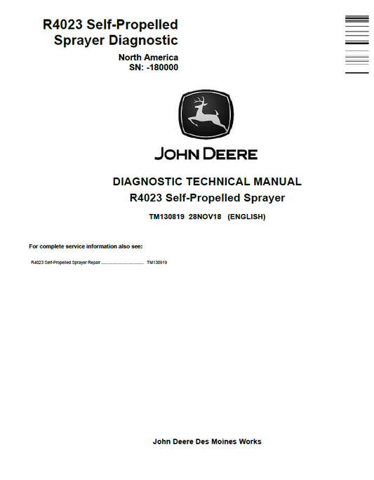 John Deere TM130819 R4023 Self-Propelled Sprayer Diagnostic Manual