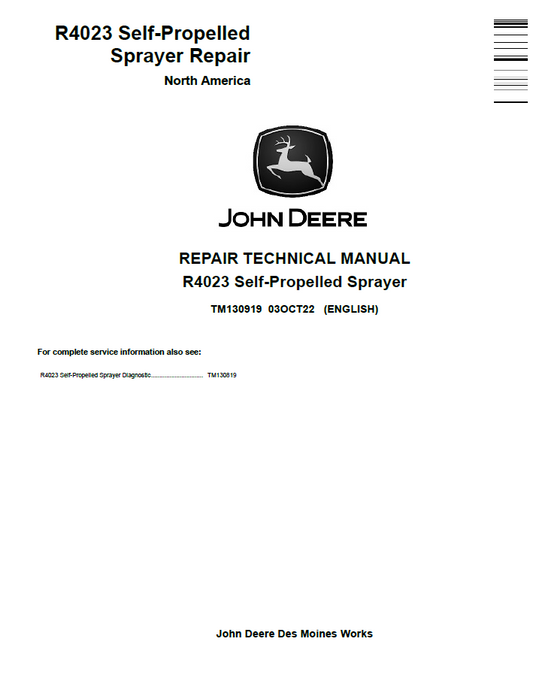 John Deere TM130919 R4023 Self-Propelled Sprayer Repair Manual