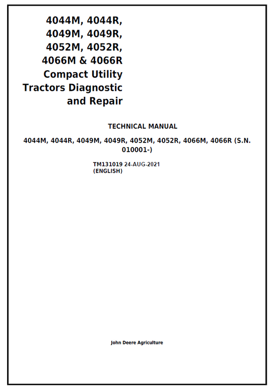John Deere TM131019 4044M-4066R Compact Tractor Repair Manual