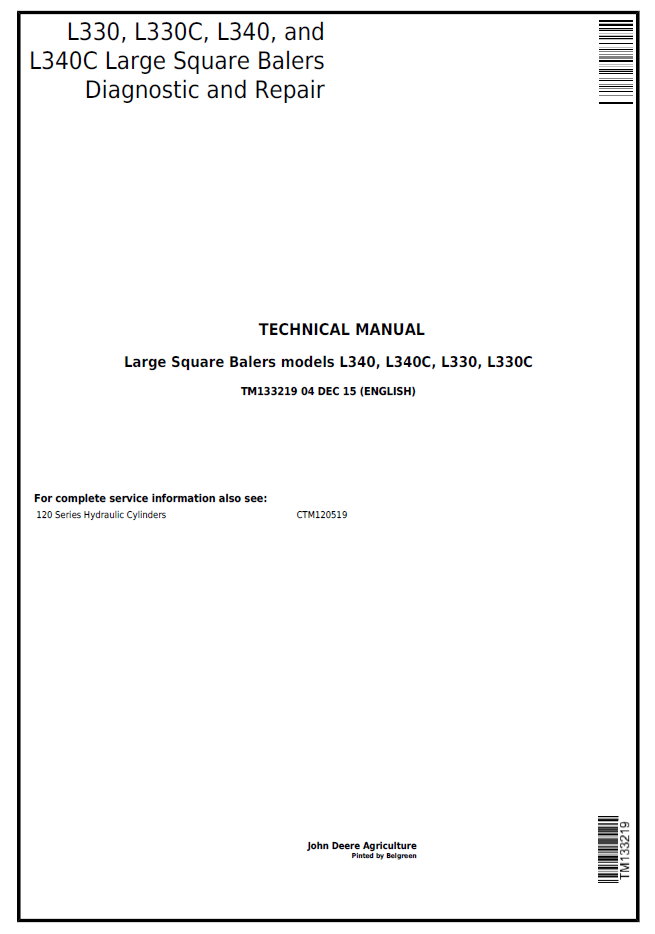 John Deere TM133219 L330 L330C L340 L340C Baler Manual