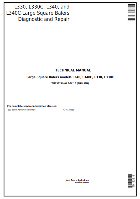 John Deere TM133219 L330 L330C L340 L340C Baler Manual