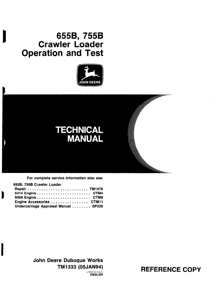 John Deere TM1333 Operation & Test Manual for 655B and 755B Dozers
