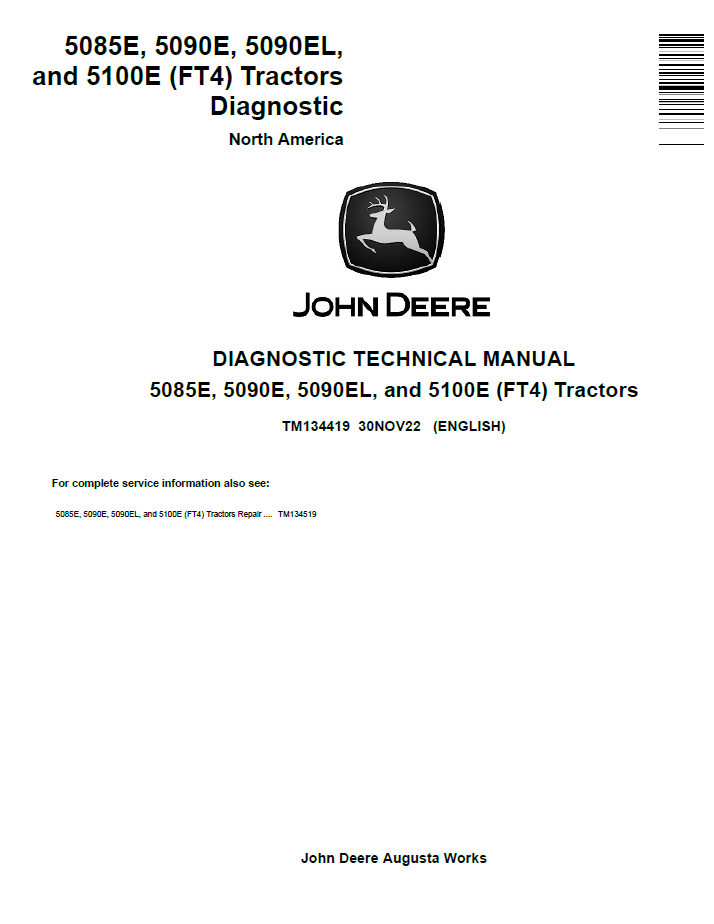 John Deere TM134419 5085E 5090E 5100E FT4 Tractor Diagnostic Manual