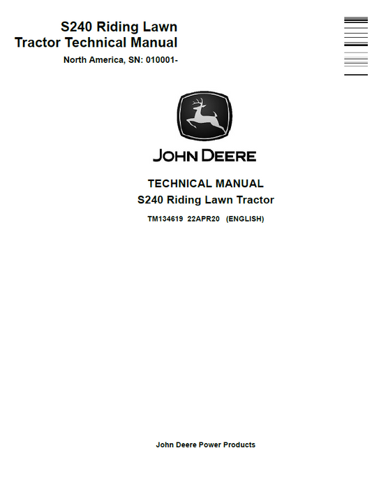 John Deere TM134619 S240 Riding Lawn Tractor Technical Manual