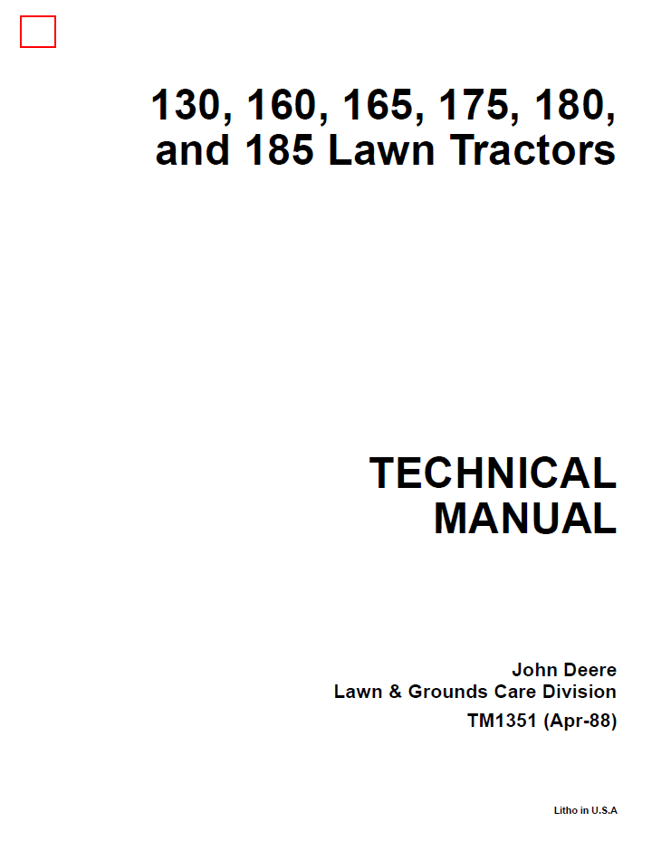 John Deere TM1351 130 160 165 175 180 185 Lawn Tractor Manual