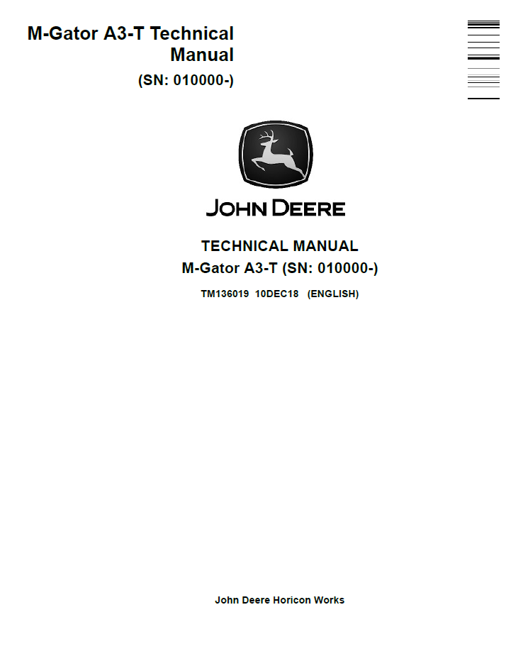 John Deere TM136019 M-Gator A3-T Utility Vehicle Technical Manual