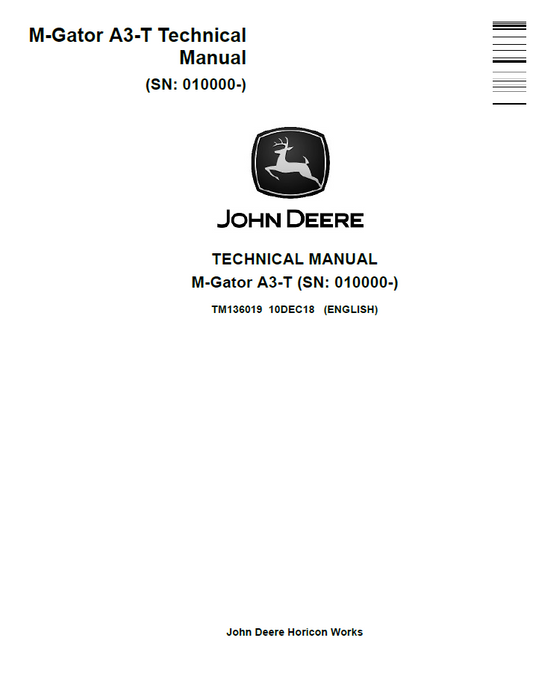 John Deere TM136019 M-Gator A3-T Utility Vehicle Technical Manual