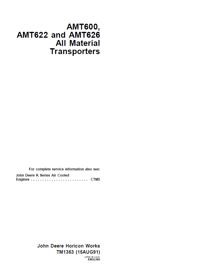 John Deere TM1363 AMT600 AMT622 AMT626 Material Transporter Manual PDF