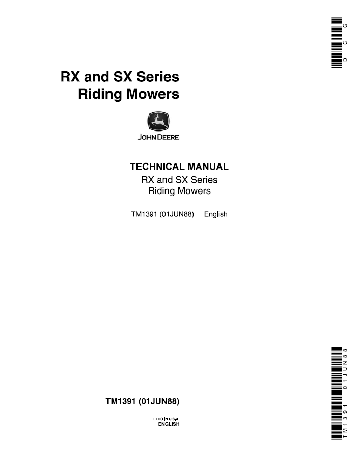 John Deere TM1391 RX SX Series Riding Mower Technical Manual