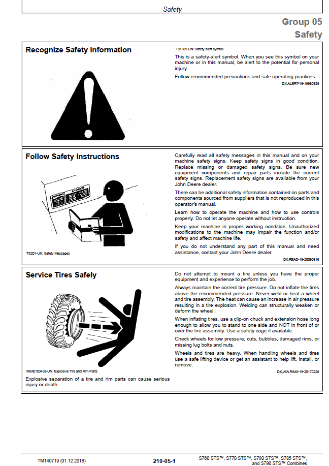 John Deere TM140719 Combine Repair Guide | STS Series Diagnostic Manual