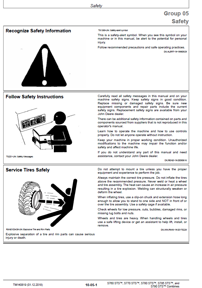 John Deere TM140819 Combine Guide | STS Series Repair Manual