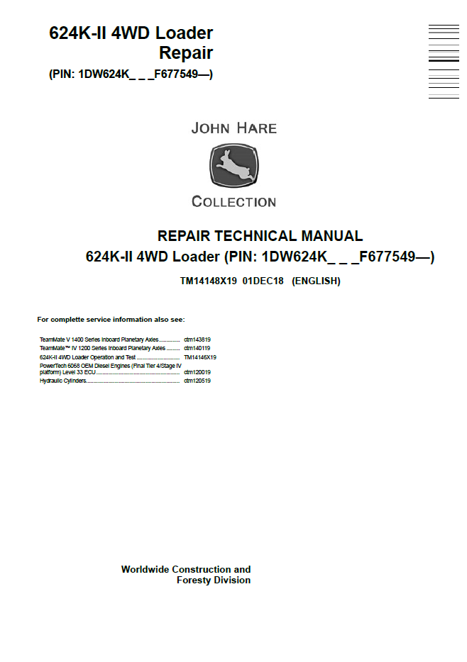 John Deere TM14148X19 624K-II 4WD Loader Repair Service Manual