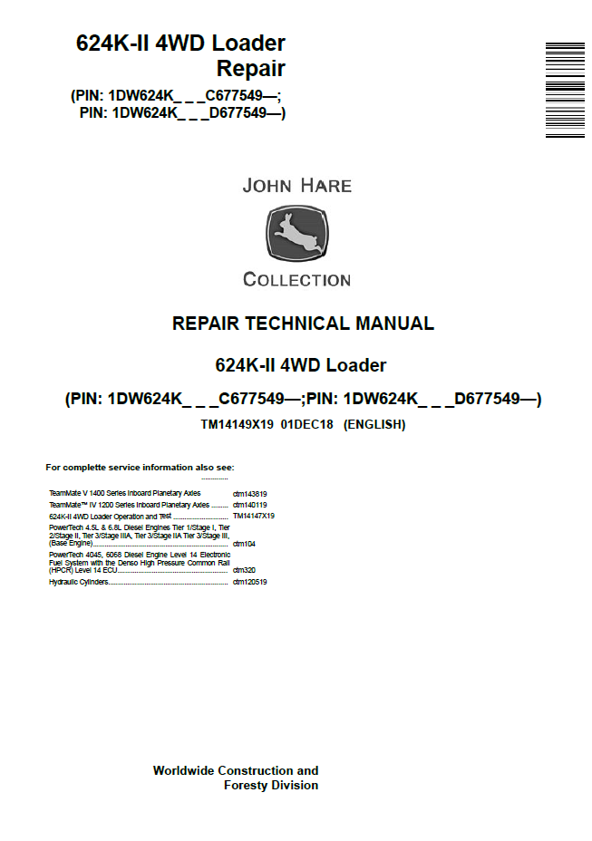 John Deere TM14149X19 624K-II 4WD Loader Repair Service Manual