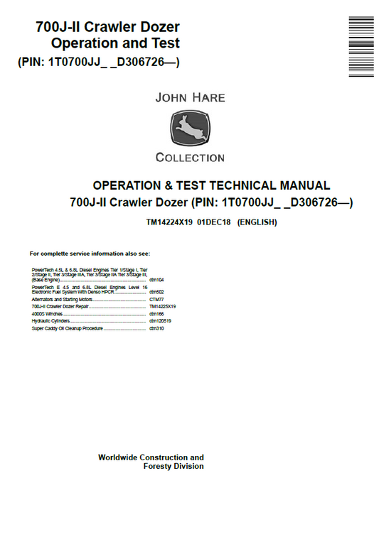 John Deere TM14224X19 700J-II Crawler Dozer Technical Manual PDF