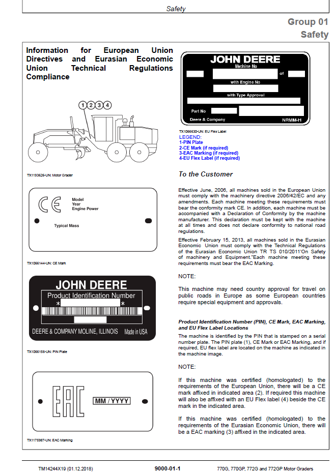 John Deere TM14244X19 Motor Grader Service Guide | 770G, 770GP, 772G, 772GP