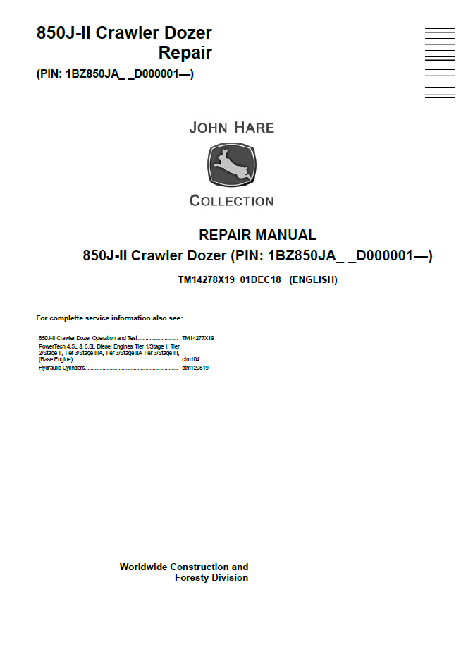 John Deere TM14278X19 850J-II Crawler Dozer Repair Manual