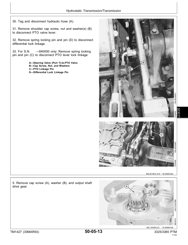 John Deere TM1427 Repair and Service Manual for 3325 & 3365 Turf Mowers