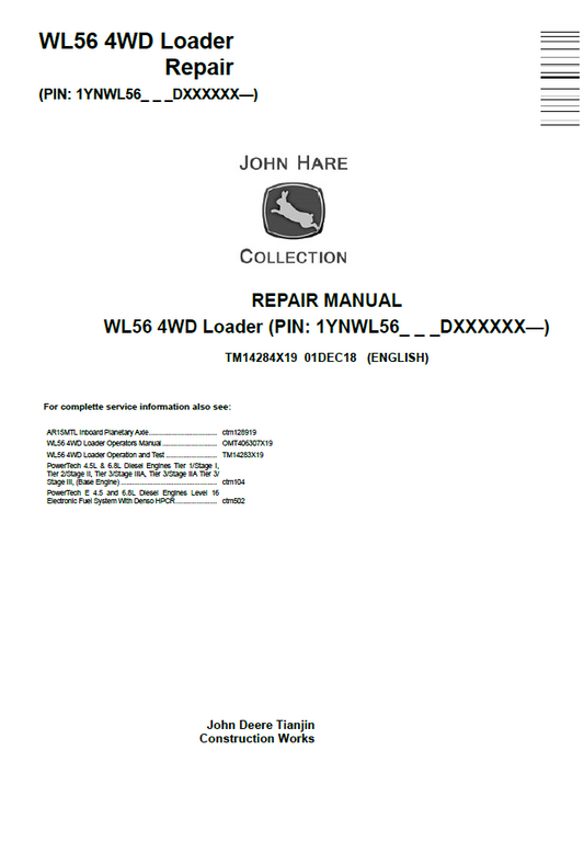John Deere TM14284X19 WL56 4WD Loader Repair Service Manual