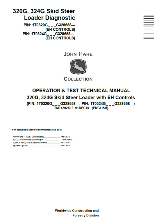 John Deere TM14292X19 320G 324G Skid Steer Operation Test Manual