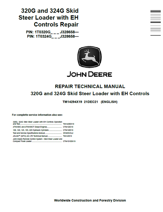 John Deere TM14294X19 320G 324G EH Controls Repair Manual