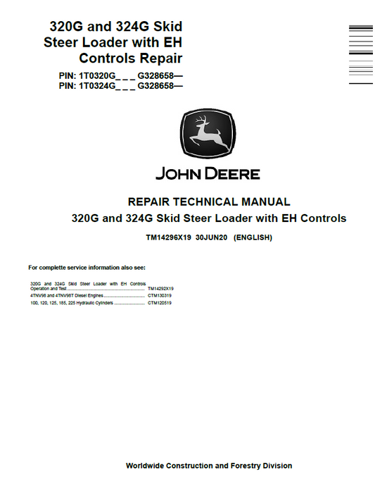 John Deere TM14296X19 320G 324G EH Controls Skid Steer Repair Manual