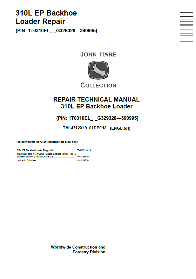 John Deere TM14312X19 310L EP Backhoe Loader Repair Manual