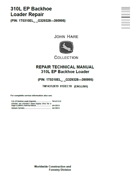 John Deere TM14312X19 310L EP Backhoe Loader Repair Manual