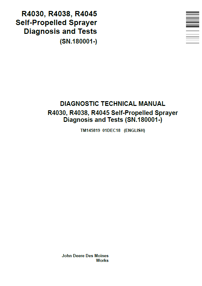 John Deere TM145819 R4030 R4038 R4045 Sprayer Diagnostic Manual