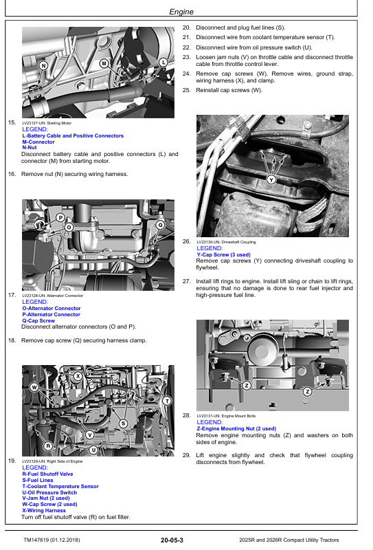 John Deere TM147619 Service Manual for 2025R and 2026R Compact Utility Tractors