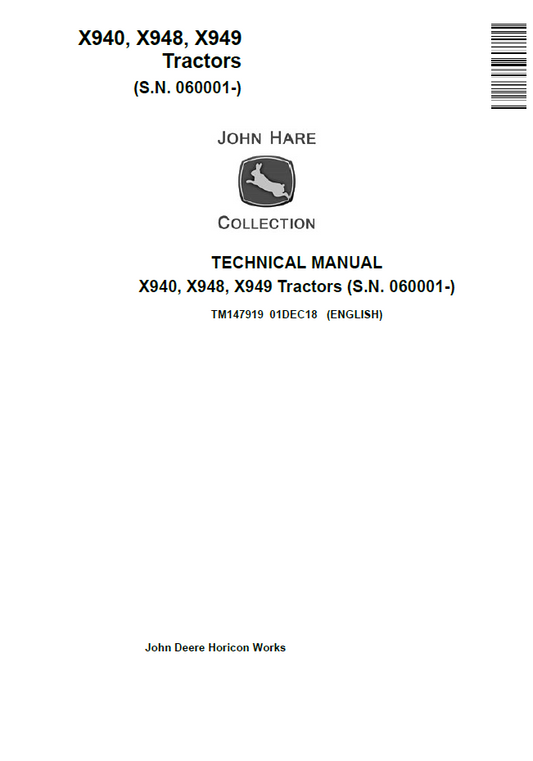John Deere TM147919 X940 X948 X949 Tractor Technical Manual
