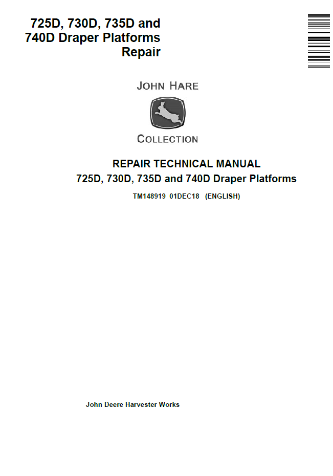 John Deere TM148919 725D 730D 735D 740D Draper Platform Manual
