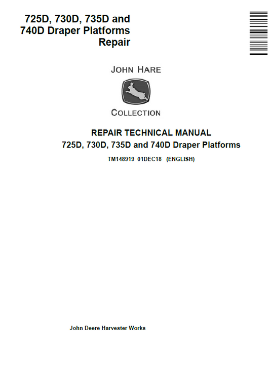 John Deere TM148919 725D 730D 735D 740D Draper Platform Manual